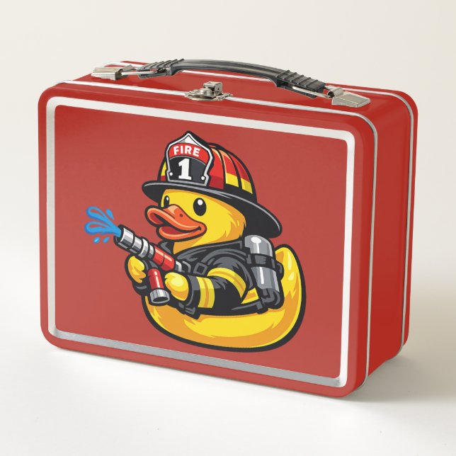 Gummiente Feuerwehrmann Metall Brotdose (Vorderseite)