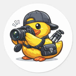 Gummiente Fotograf Runder Aufkleber