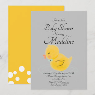 Gummiente Grau Aquarelliert Baby Shower    Einladung