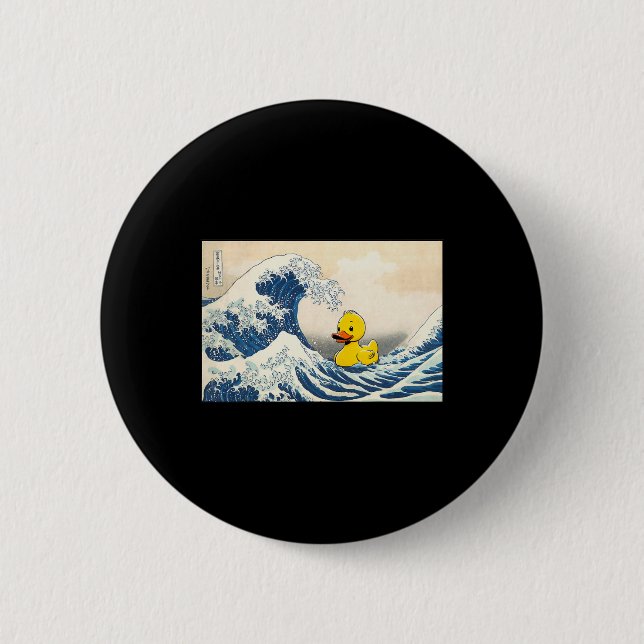 Gummiente Große Welle Süße Ente Duckie Männer Frau Button (Vorderseite)