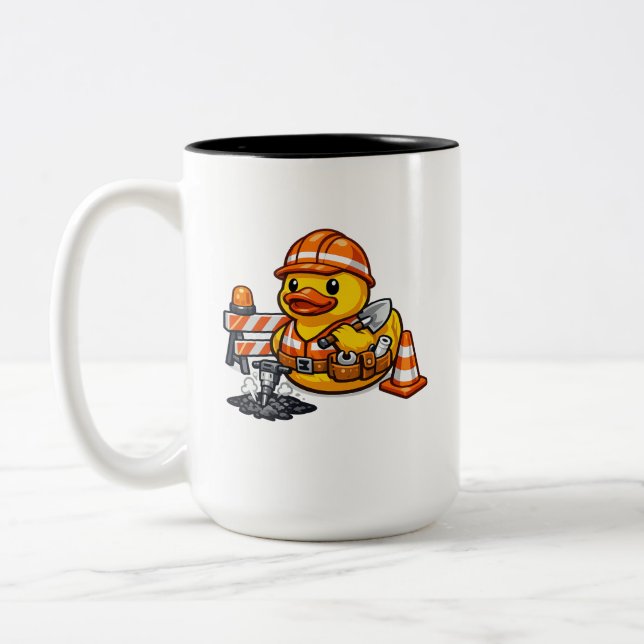 Gummiente Straßenarbeiter Zweifarbige Tasse (Links)