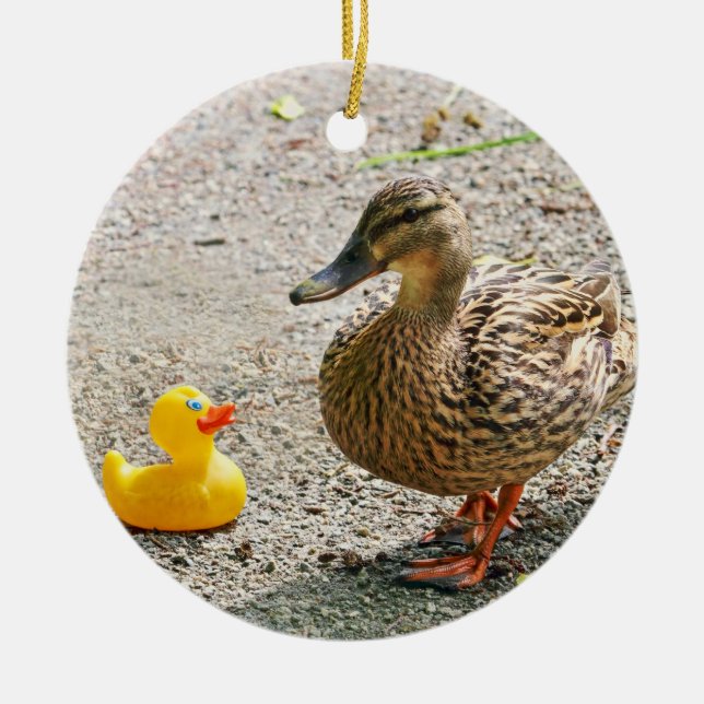 Gummiente und Mutter-Ente Keramikornament (Vorne)