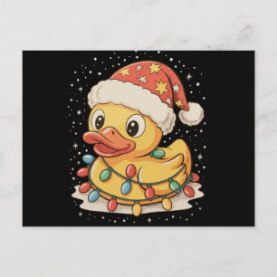 Gummiente Weihnachtsmannmütze Weihnachtsbeleuchtun Feiertagspostkarte
