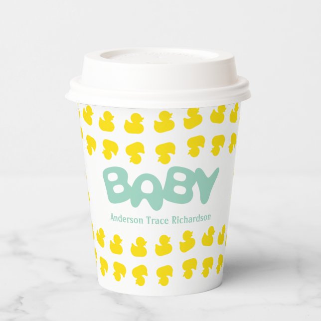 Gummienten mit Papieraufkleber für Babynahrung Pappbecher (Links)