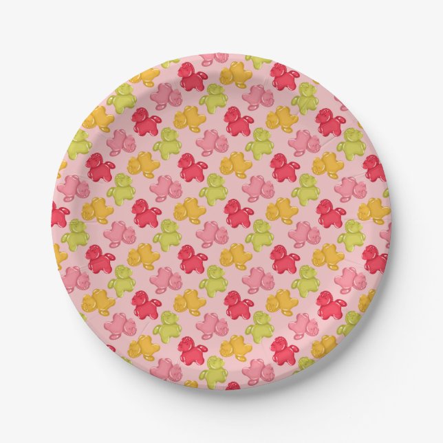 Gummipferde Tropisches Obst Pink Pappteller (Vorderseite)