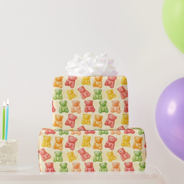 Gummy Bears Mint Pink Yellow Fruit Birthday Geschenkpapier (Partygeschenke)