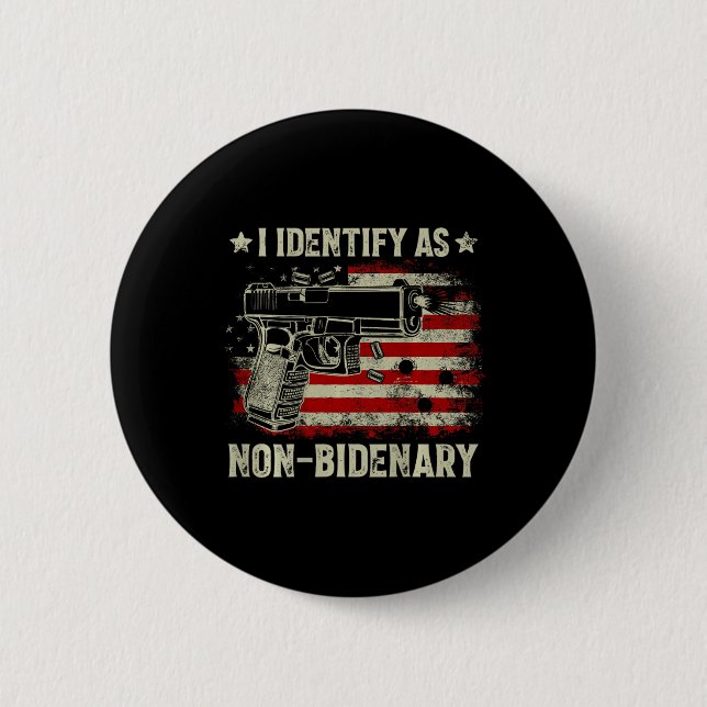 Gun American Flag Funny I identifiziert als nicht  Button (Vorderseite)