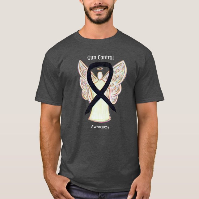 Gun Control Black Awareness Ribbon Angel T-Shirt (Vorderseite)