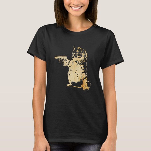 Gun Kitty Funny Cat T-Shirt (Vorderseite)