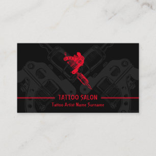 Gun Minimalist Modern Black Red Tattoo Visitenkarte