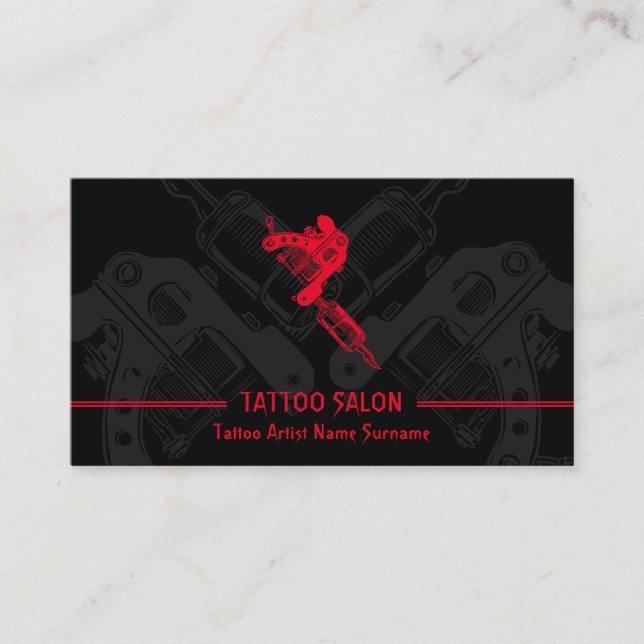 Gun Minimalist Modern Black Red Tattoo Visitenkarte (Vorderseite)