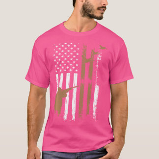 Gun Rifle Hunt Duck American Flag USA T-Shirt