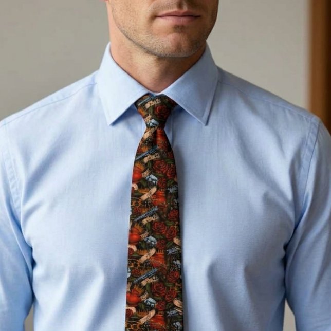 Gun Skull und Rose Graffiti-Muster Krawatte (Von Creator hochgeladen)