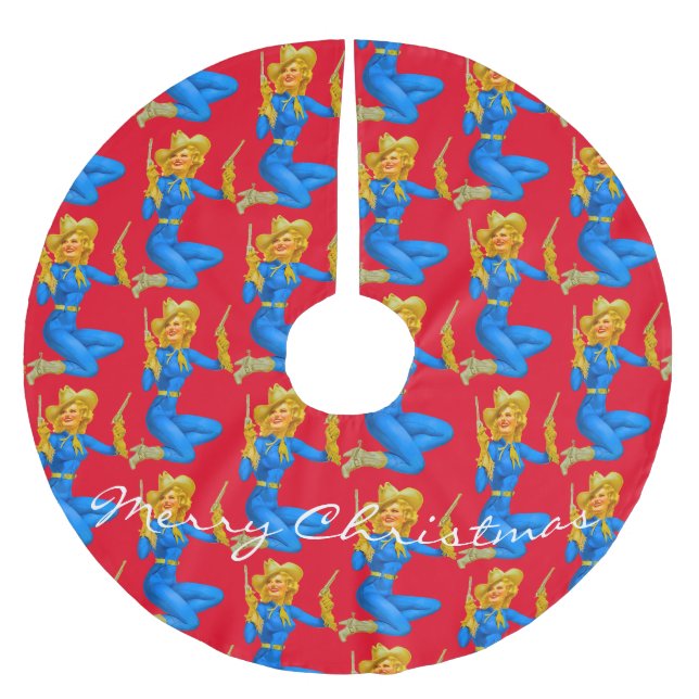 Gun-toting Button-up Cowgirl Thunder_Cove Polyester Weihnachtsbaumdecke (Vorderseite)