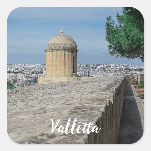 Gun turret auf alten Stadtmauern in Valletta, Malt Quadratischer Aufkleber (Vorderseite)