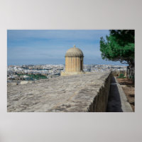 Gun turret on old city walls in Valletta, Malta
