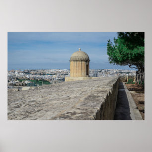 Gun turret on old city walls in Valletta, Malta Poster