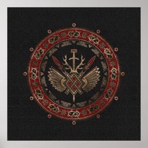 Gungnir - Schwarzes und Rotes Leder und Gold Poster