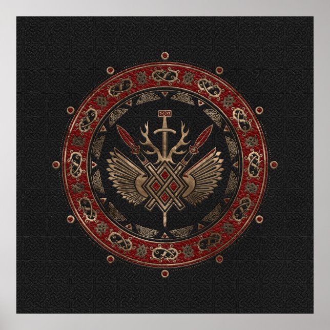 Gungnir - Schwarzes und Rotes Leder und Gold Poster (Vorne)