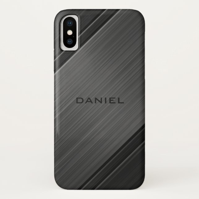 Gunmetal Grey Textured Design Personalisiert Name Case-Mate iPhone Hülle (Rückseite)