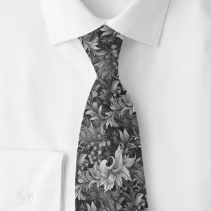 Gunmetal Ornate Botanical Krawatte
