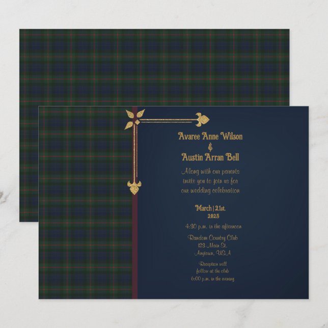 Gunn Modern Original Scottish Tartan Wedding Einladung (Vorne/Hinten)