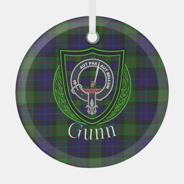 Gunn Scottish Clan Tartan & Crest Ornament Aus Glas (Vorderseite)