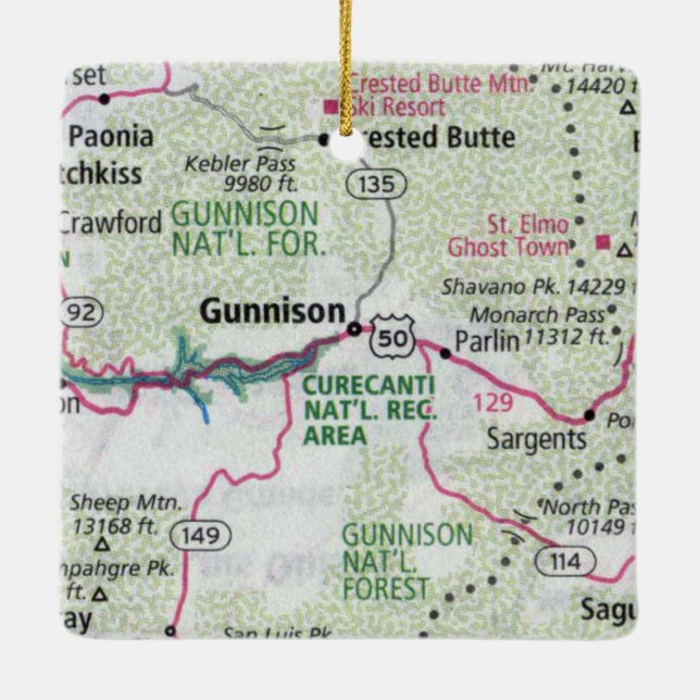 Gunnison CO-Karte Keramikornament (Rückseite)