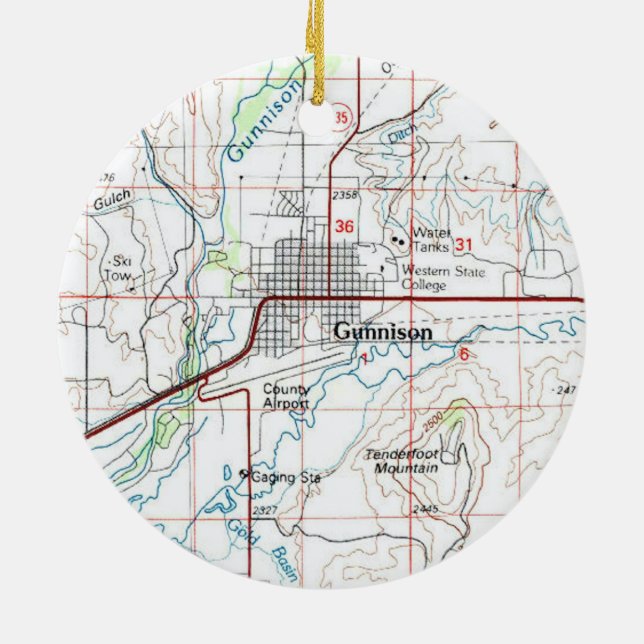 Gunnison CO Topo Karte Keramik Ornament (Hinten)