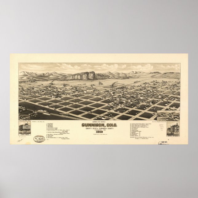 Gunnison Colorado 1882 Panoramakarte Poster (Vorne)