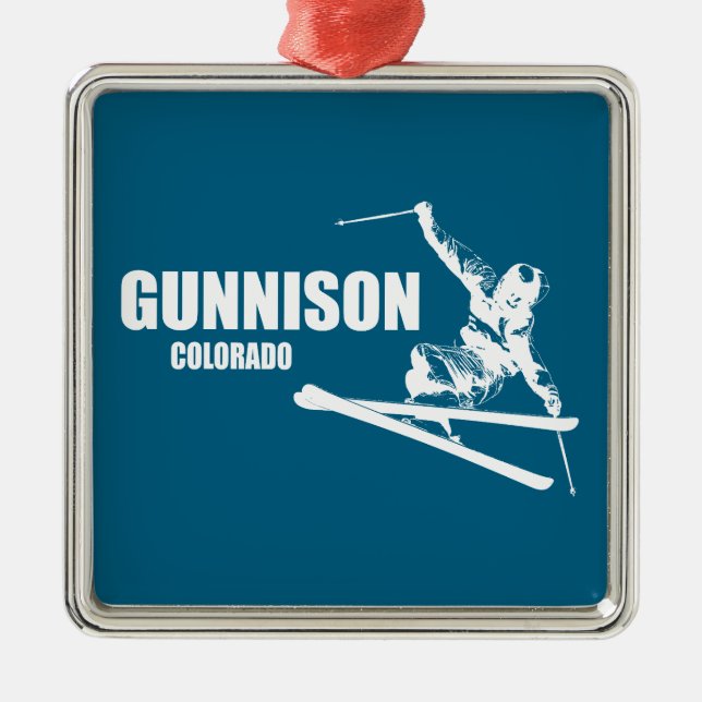 Gunnison Colorado Skier Ornament Aus Metall (Vorne)
