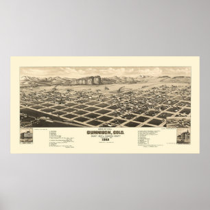 Gunnison, panoramische Karte Co - 1882 Poster
