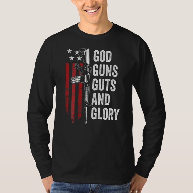 Guns Guts Glory Patriotic Usa Flag Pro Gun T-Shirt (Vorderseite)