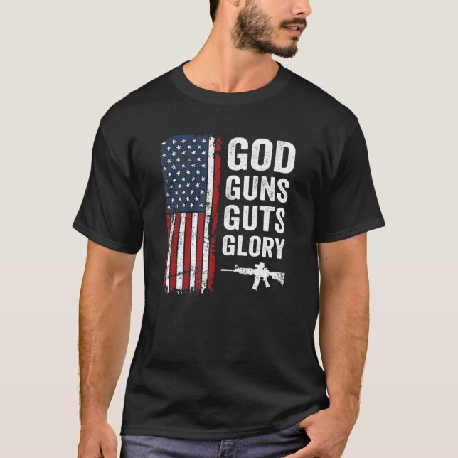 Guns Guts Glory Usa Flag Patriotic Christlich T-Shirt (Vorderseite)