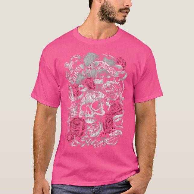 Guns N' Rose Offiziell Blühte Skull Pink Roses T-Shirt (Vorderseite)