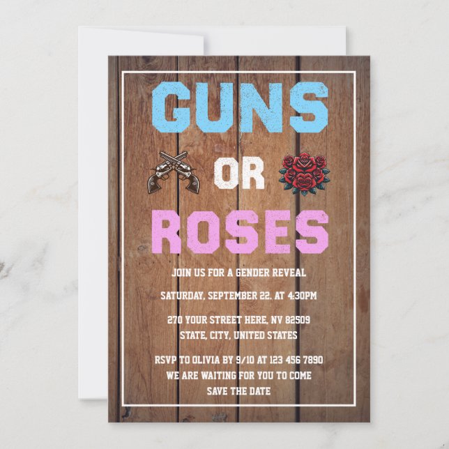 Guns oder Roses Geschlechterenthüllung Einladung (Vorderseite)