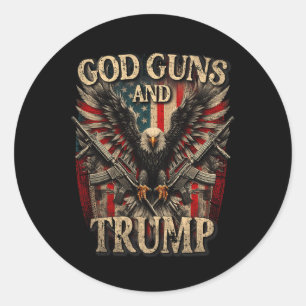 Guns und Trump 2. Flag Eagle Americ Runder Aufkleber