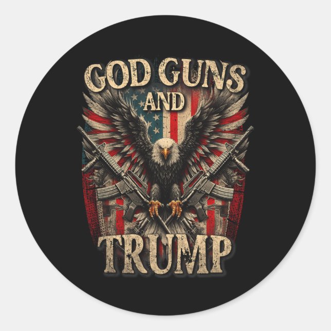 Guns und Trump 2. Flag Eagle Americ Runder Aufkleber (Vorderseite)