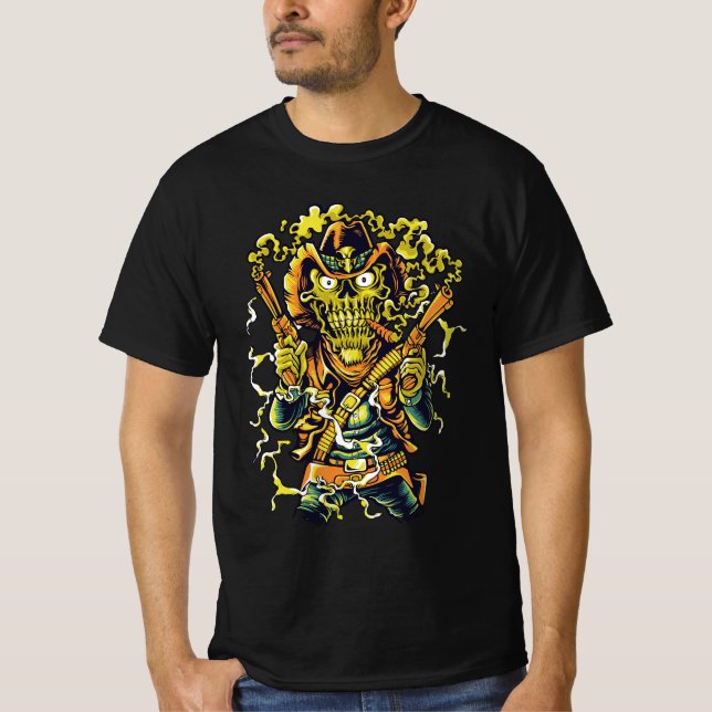 Gunslinger Ghoul - Neon Outlaw Halloween Design T-Shirt (Vorderseite)