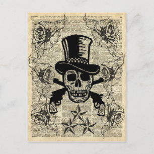 Gunslinger, Happy Skull, Kanonen, Rose, Geschenk,  Postkarte