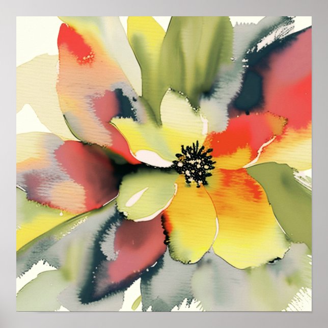 Günstig und lebendig: Blumenposter in Aquarellfarb Poster (Vorne)