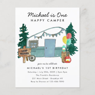 Günstige 1 Happy Camper Woods Camping 1. Geburtsta Flyer