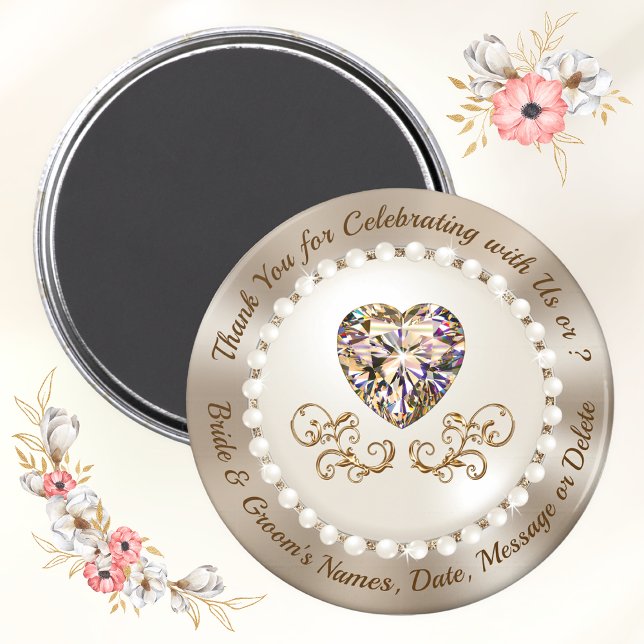 Günstige Dankesgeschenke für Hochzeitsgäste, Hochz Magnet (Inexpensive wedding party favors. Taupe wedding colors. Heart favors. Personalized Wedding Magnets.)