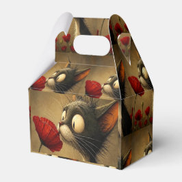 Günstige Geschenkbox Schwarz-Weiß-Katze Rote Blume Geschenkschachtel