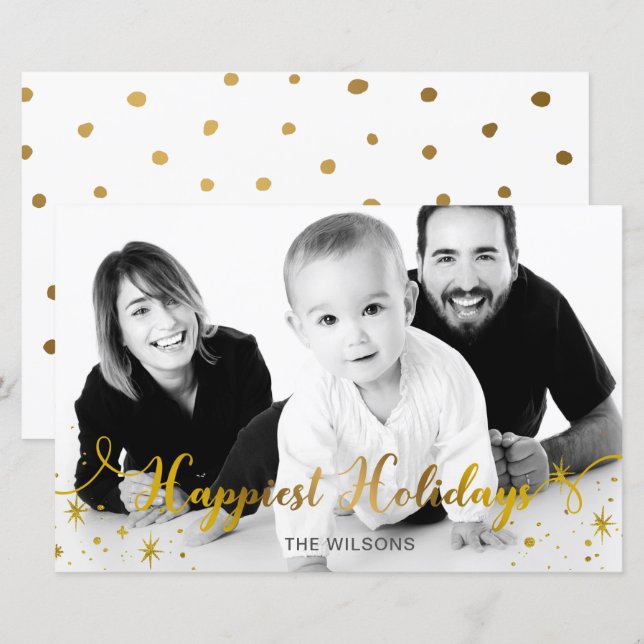 Günstige Holidays Gold Foto Holiday Card (Vorne/Hinten)