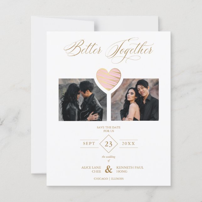 Günstige Kombination Rosa Goldenes Herz 2 Fotos (Vorderseite)