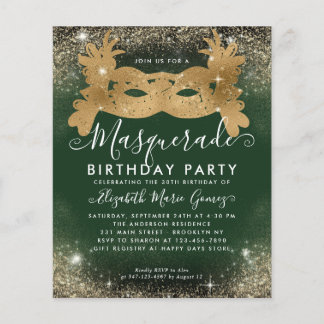 Günstige Masquerade Green Gold Glam Glitzer Geburt Flyer