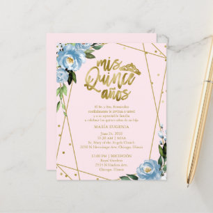 Günstige Quinceanera-Einladung Spanisch Rosa Blau