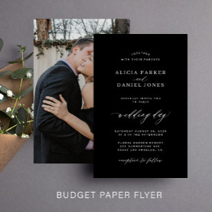 Günstige schwarz-weiße Hochzeitseinladung mit Foto Flyer