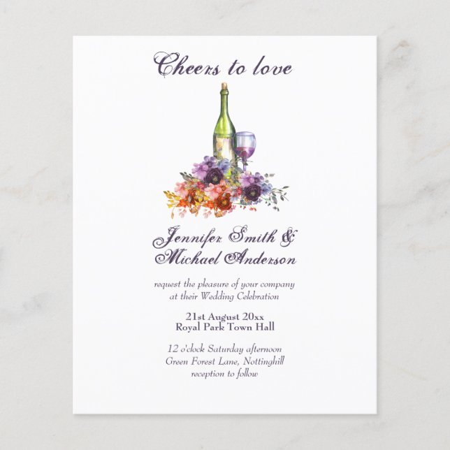 Günstige Weinprobe Hochzeit oder Brautparty Inv. (Vorderseite)